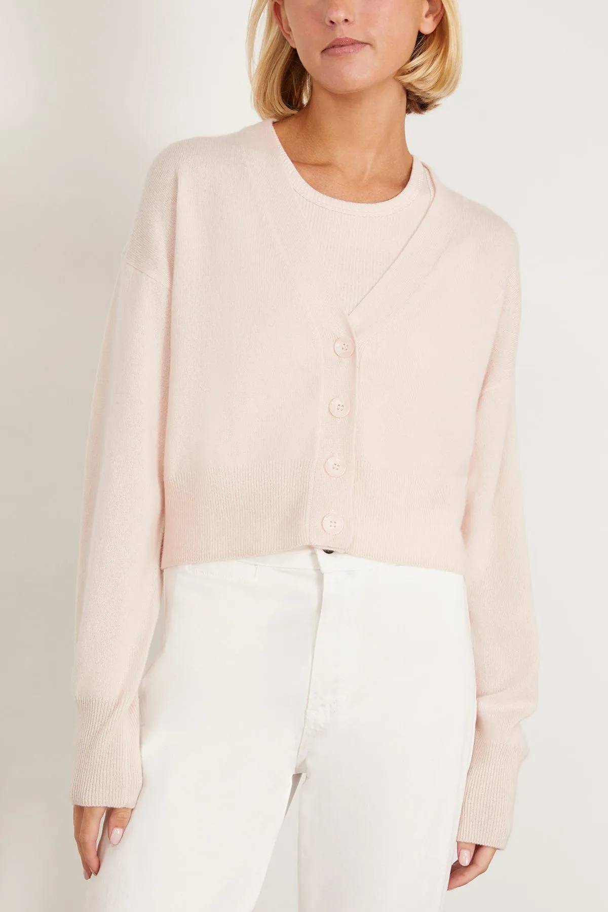 Adele Cropped V-Neck Cardigan in Mallow