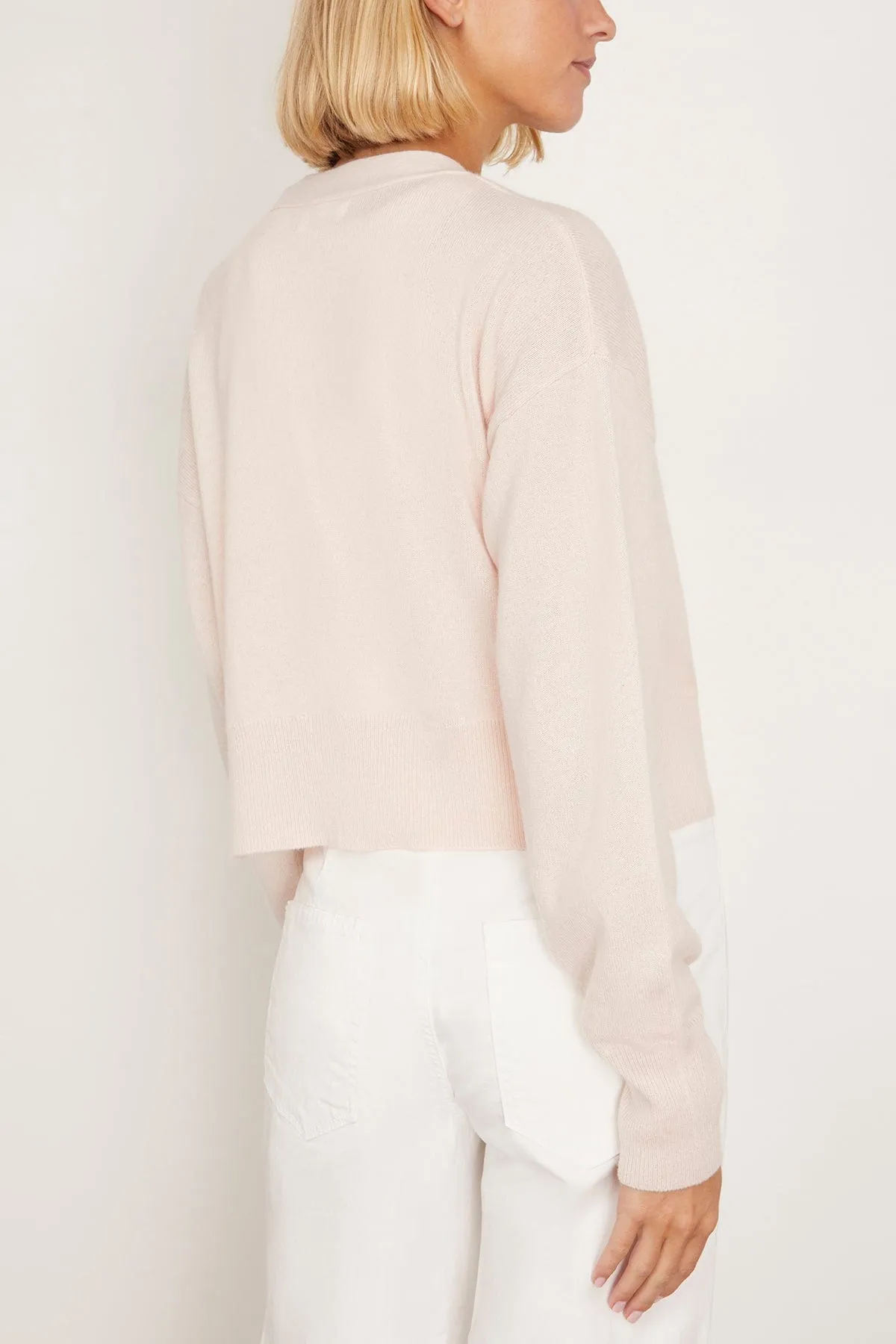 Adele Cropped V-Neck Cardigan in Mallow