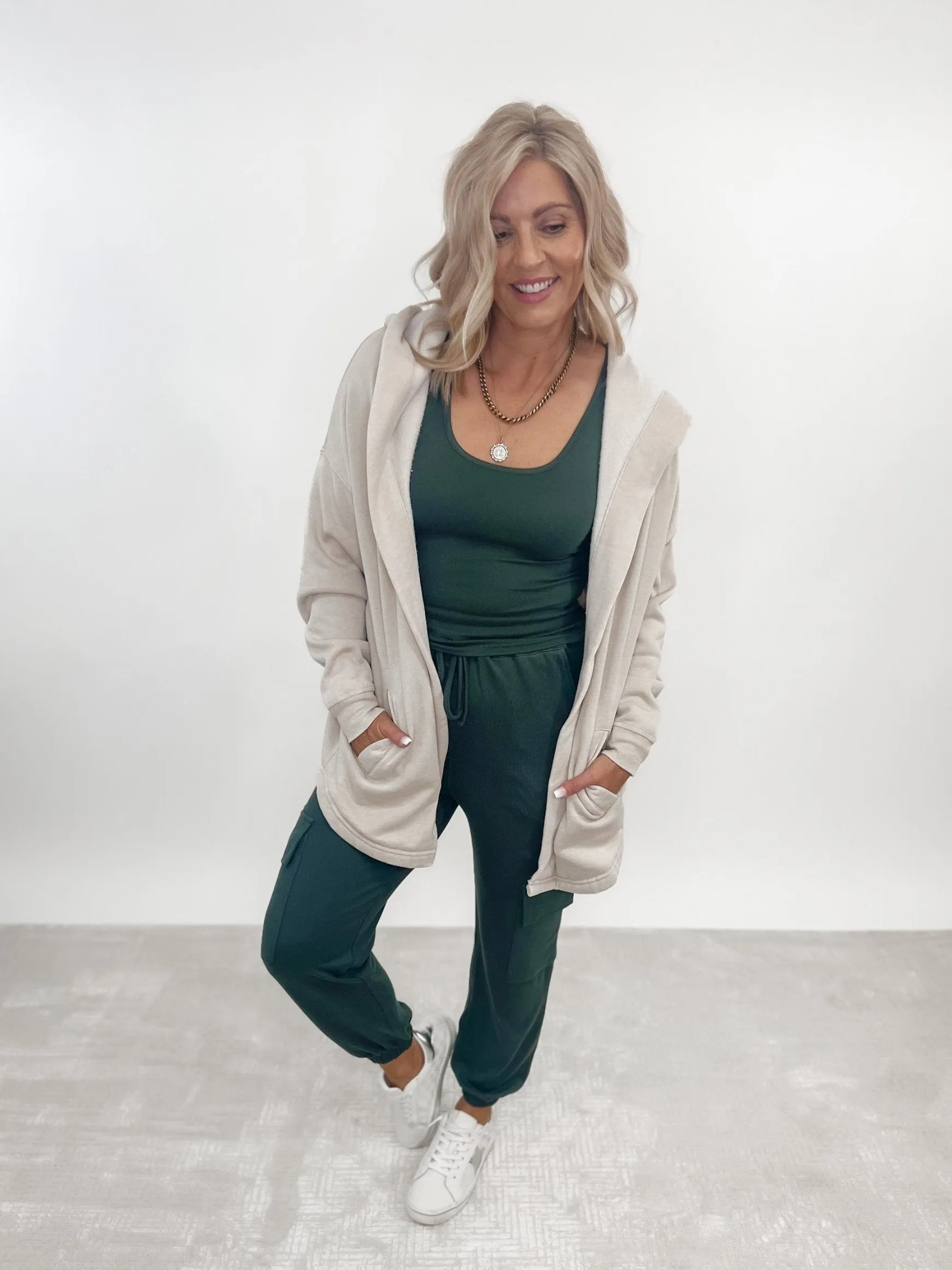 Adeline Hooded Cardigan, Tan