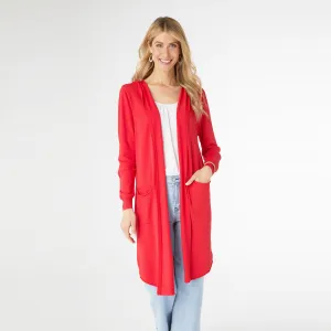 AirWeave Long Hooded Cardigan with Lattice Back - Red