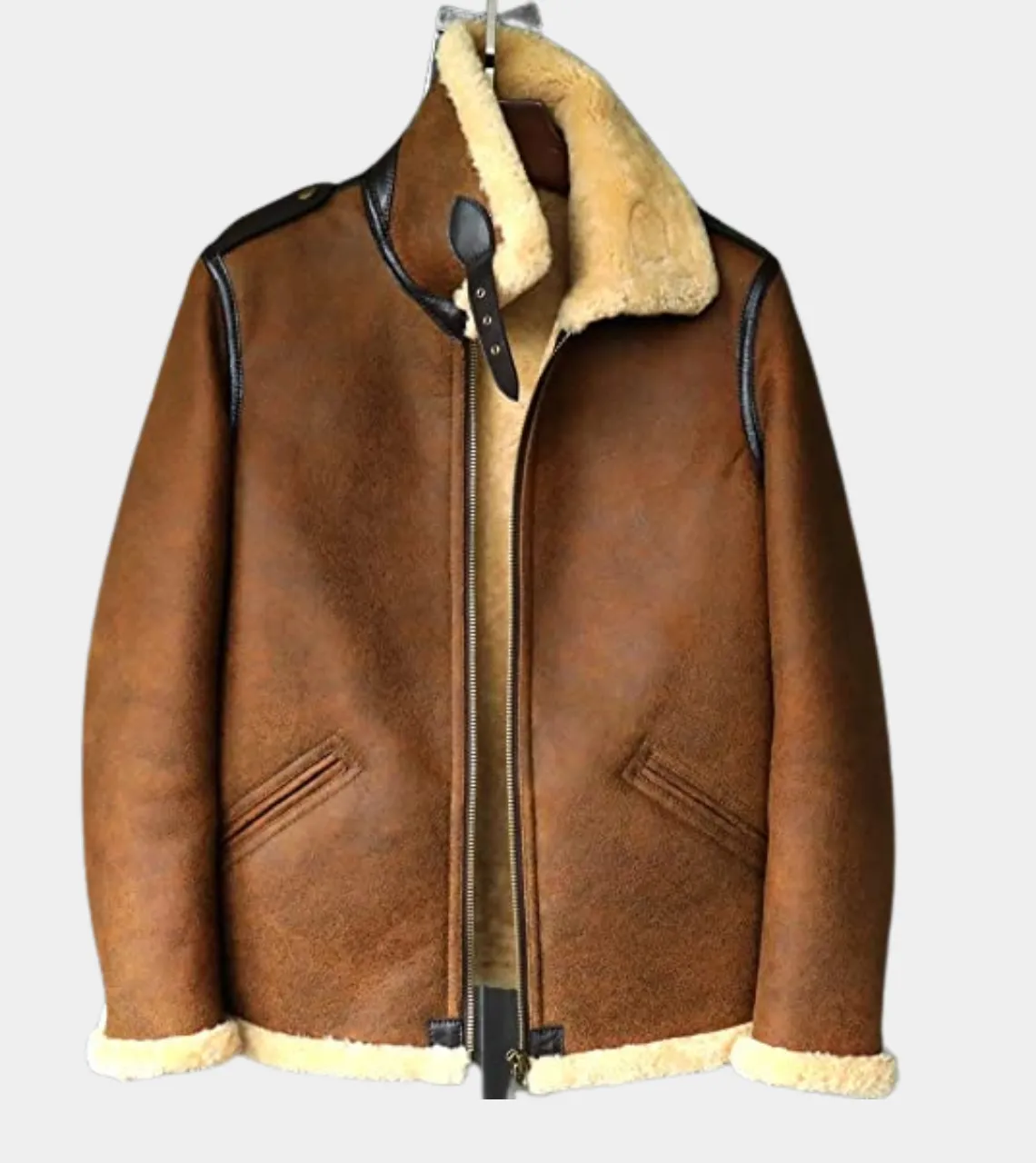 B6 Brown Shearling Men's Leather Bomber Jacket