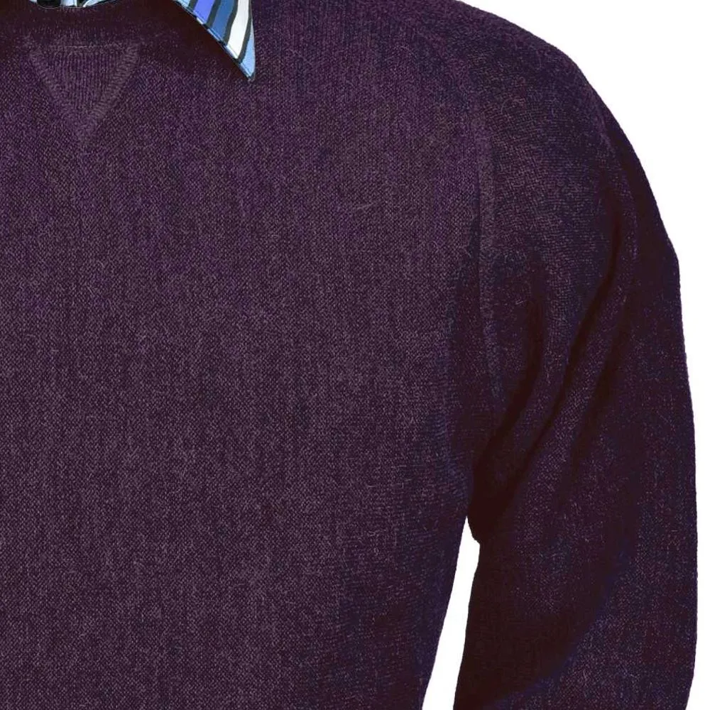 Baby Alpaca 'Links Stitch' Sweatshirt-Style Crew Neck Sweater in Eggplant Heather by Peru Unlimited