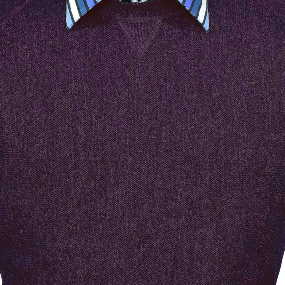 Baby Alpaca 'Links Stitch' Sweatshirt-Style Crew Neck Sweater in Eggplant Heather by Peru Unlimited