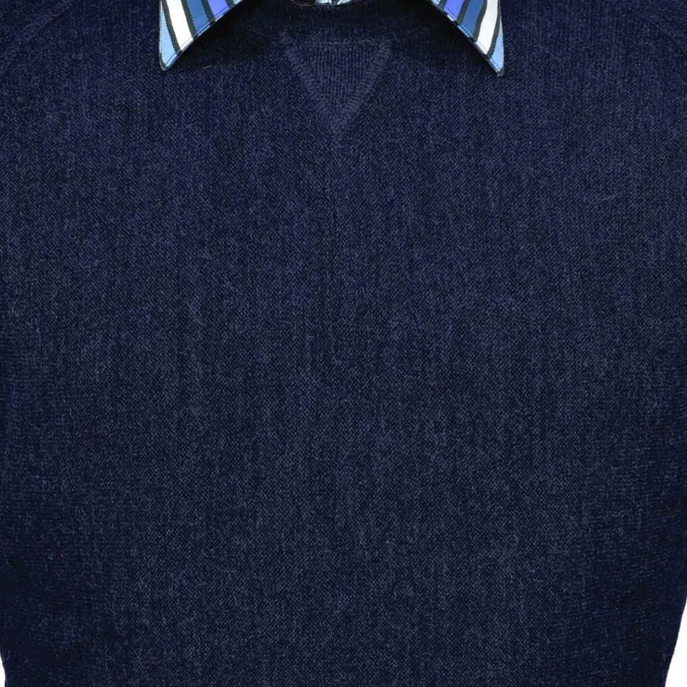 Baby Alpaca 'Links Stitch' Sweatshirt-Style Crew Neck Sweater in Navy Heather by Peru Unlimited