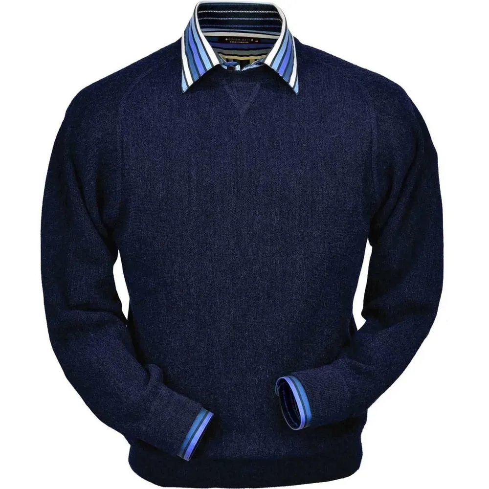 Baby Alpaca 'Links Stitch' Sweatshirt-Style Crew Neck Sweater in Navy Heather by Peru Unlimited