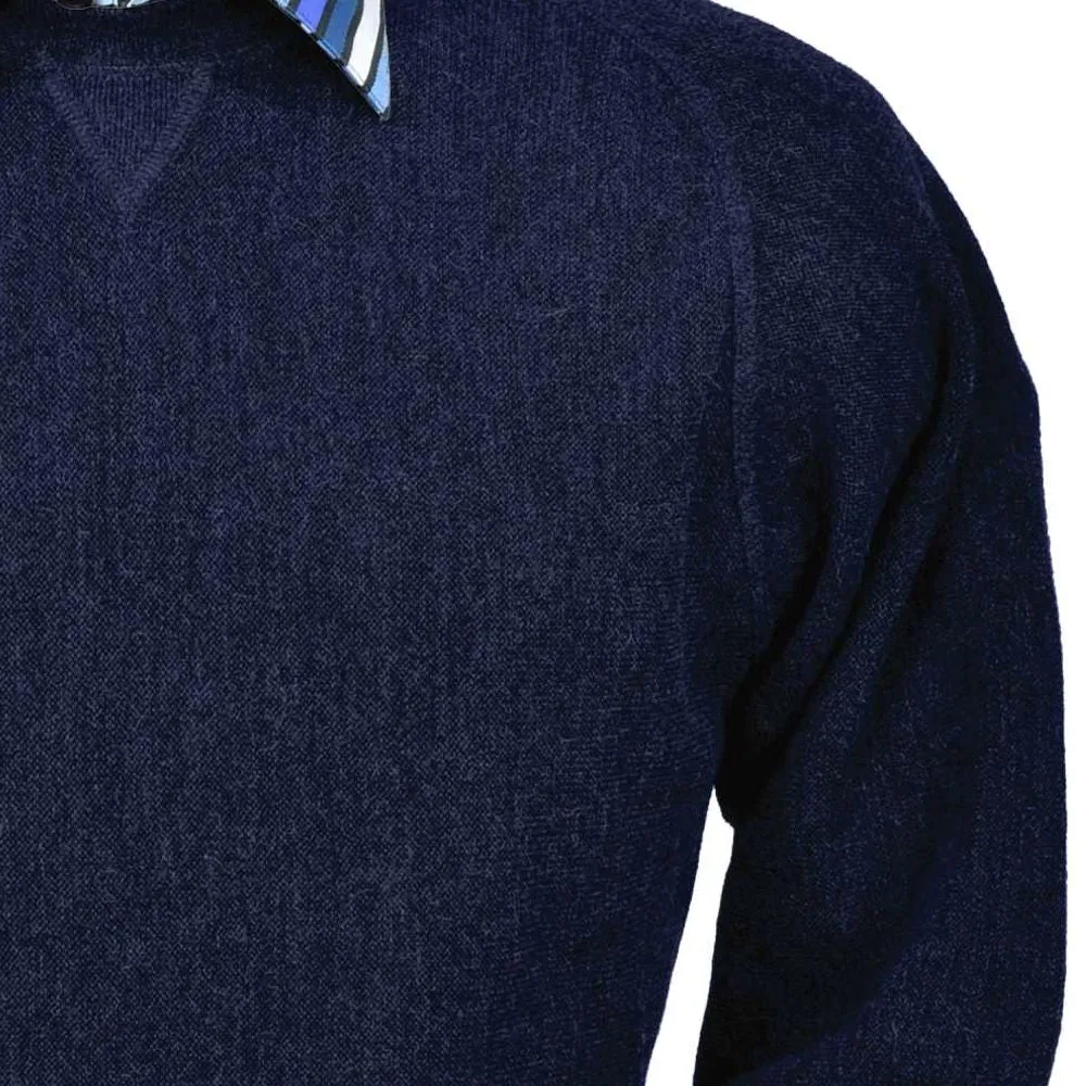 Baby Alpaca 'Links Stitch' Sweatshirt-Style Crew Neck Sweater in Navy Heather by Peru Unlimited