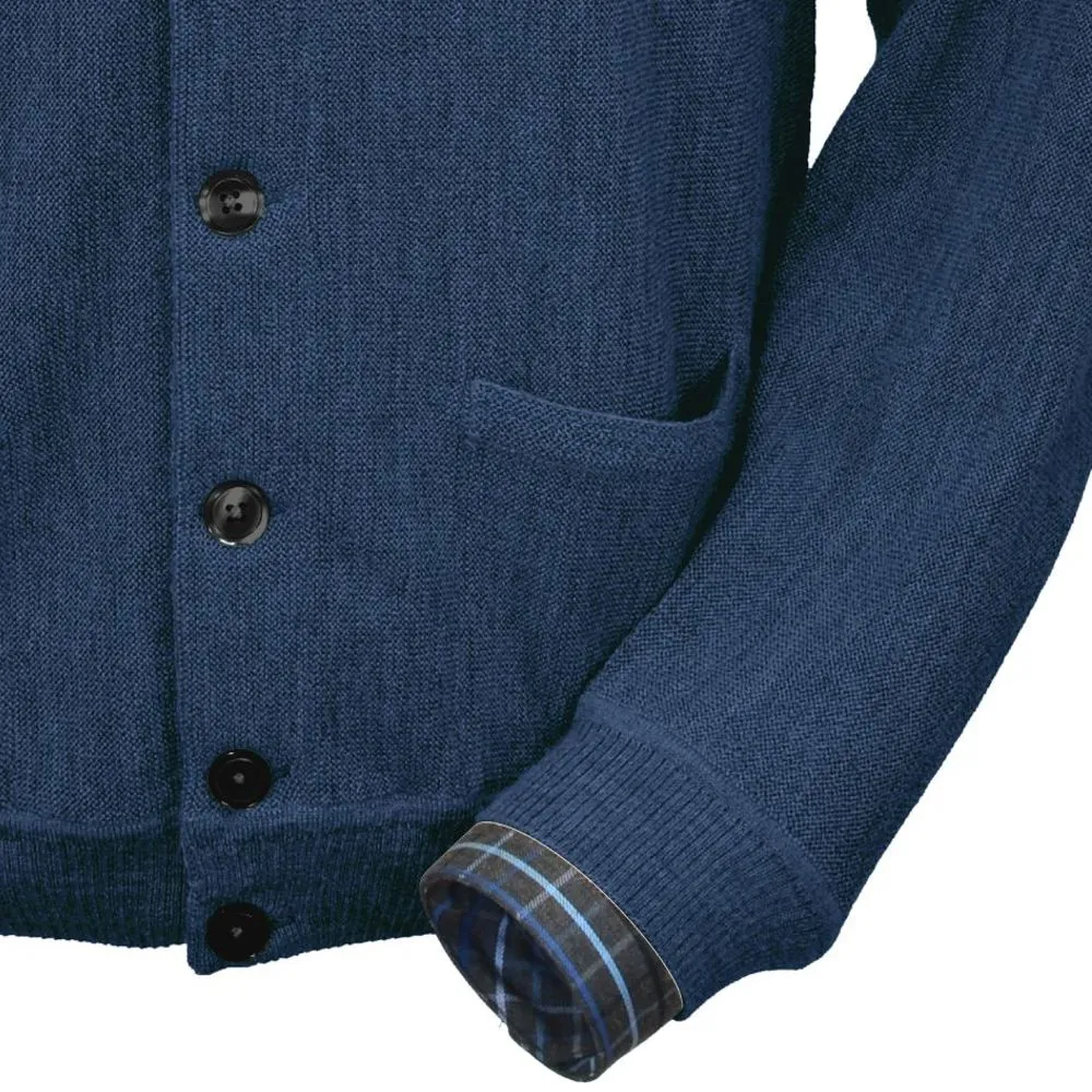 Baby Alpaca 'Links Stitch' V-Neck Cardigan Sweater in Denim Heather by Peru Unlimited