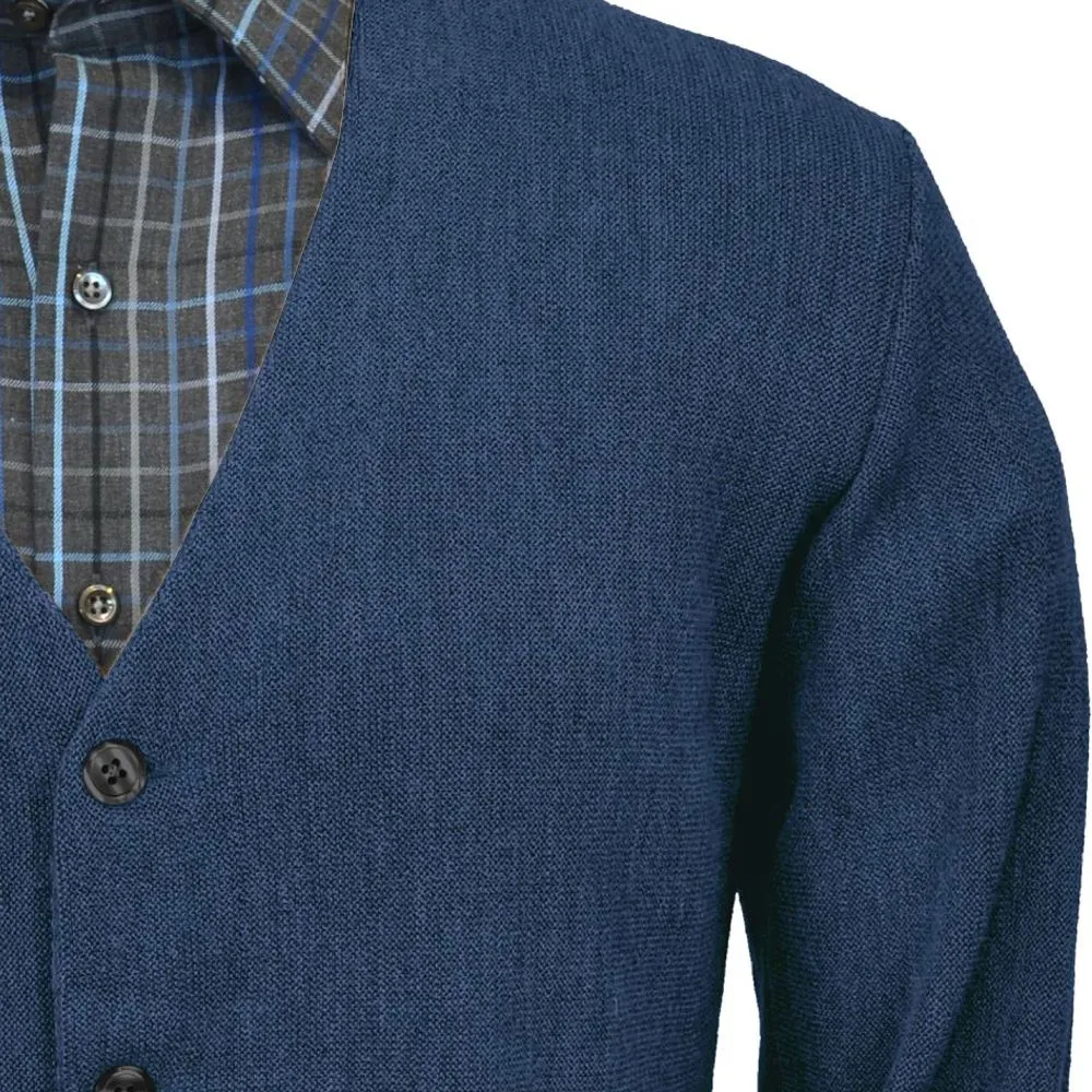 Baby Alpaca 'Links Stitch' V-Neck Cardigan Sweater in Denim Heather by Peru Unlimited