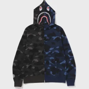 BAPE Color Camo Separate Shark FZ Hoodie - Black/Blue