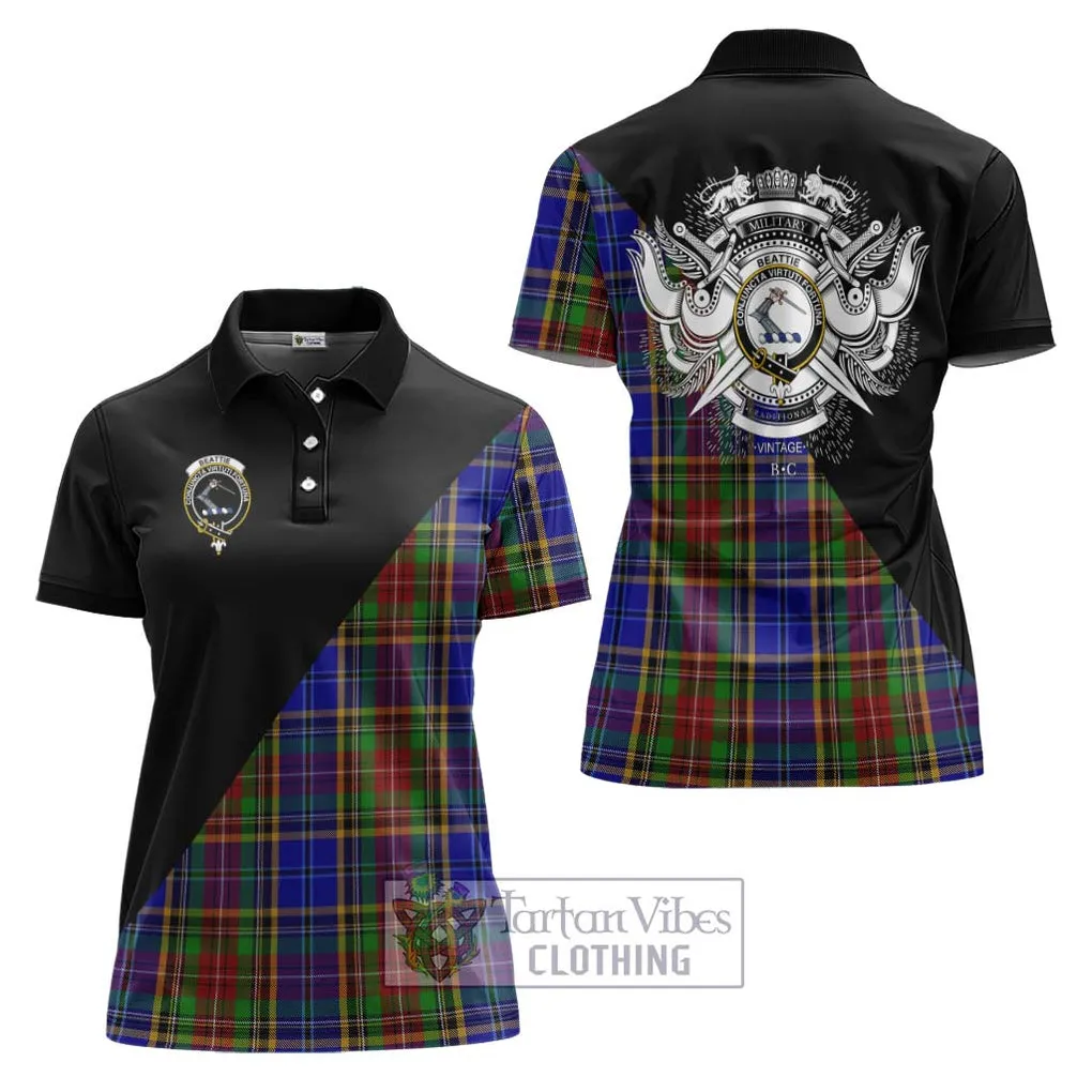 Beattie Tartan Women's Polo Shirt with Family Crest and Military Logo Style