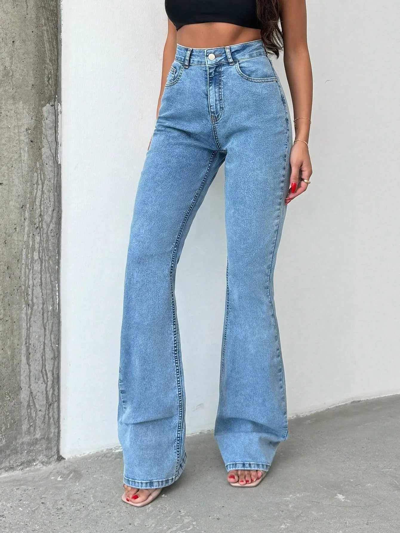 Blue Vintage Wash Stretch Bootcut Jeans