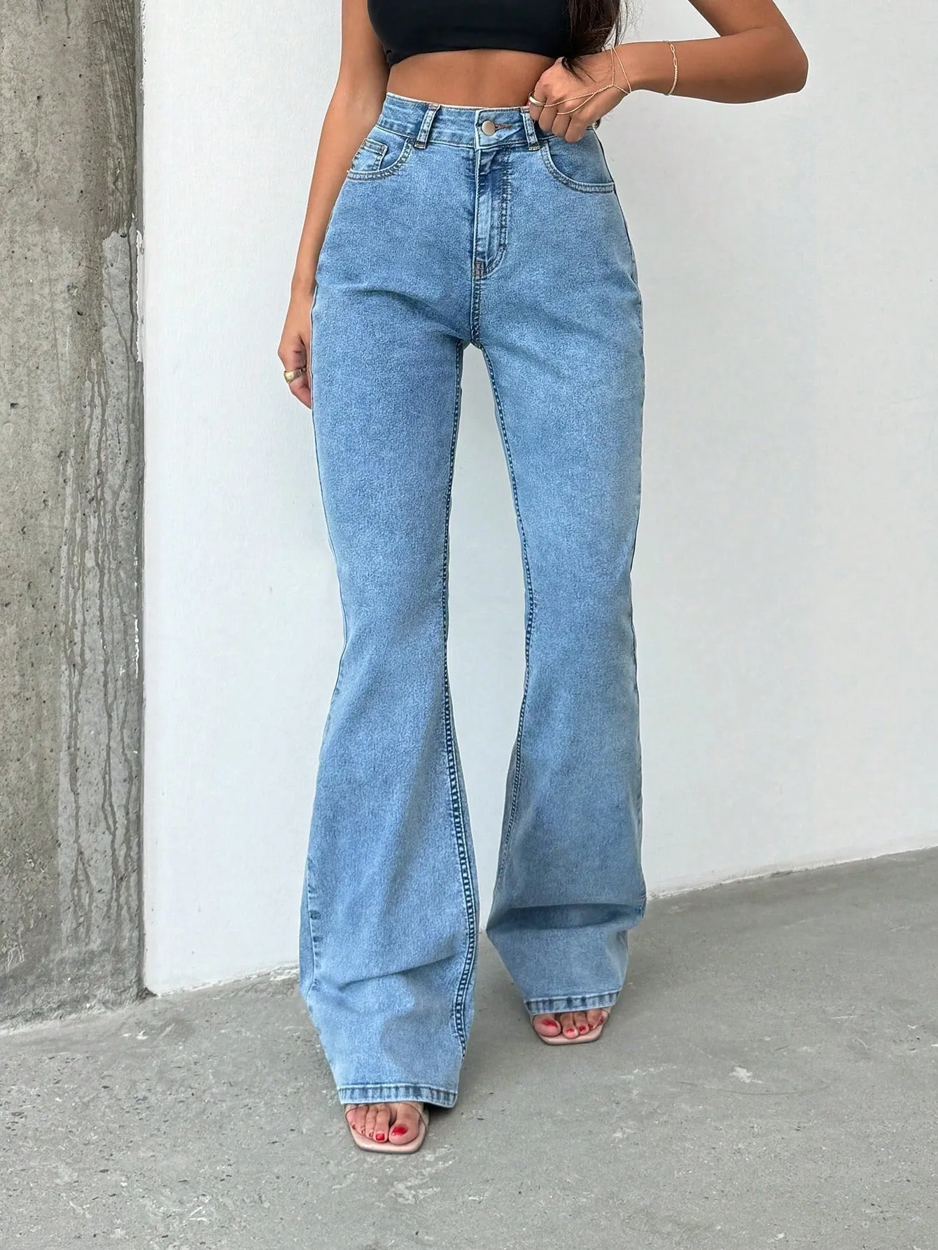 Blue Vintage Wash Stretch Bootcut Jeans