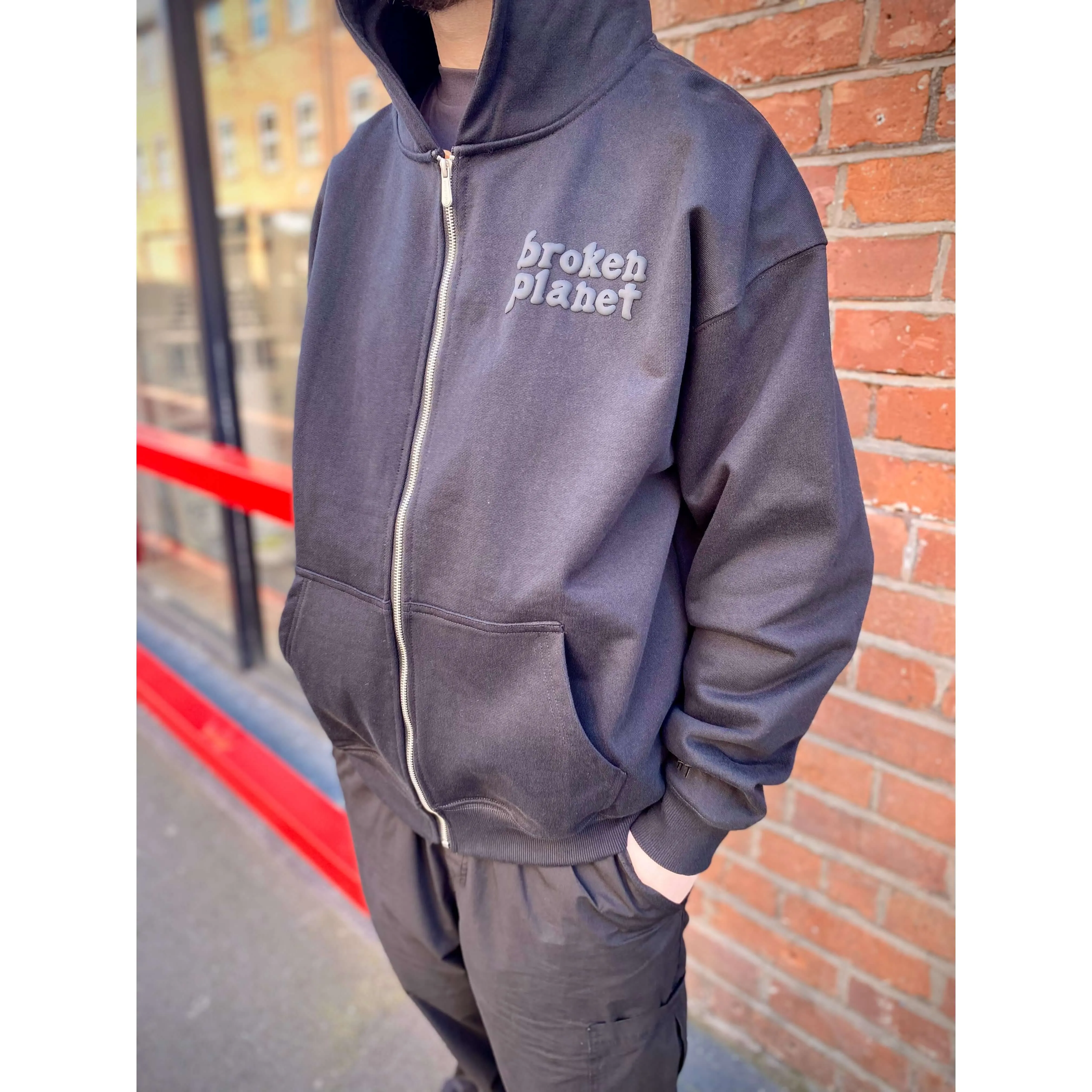 Broken Planet Basics Zip-Up Hoodie Midnight Black