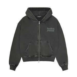 Broken Planet Basics Zip Up Hoodie - Washed Soot Black