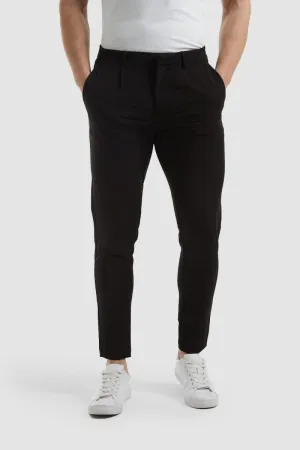 Cropped Pleated Trousers in Black