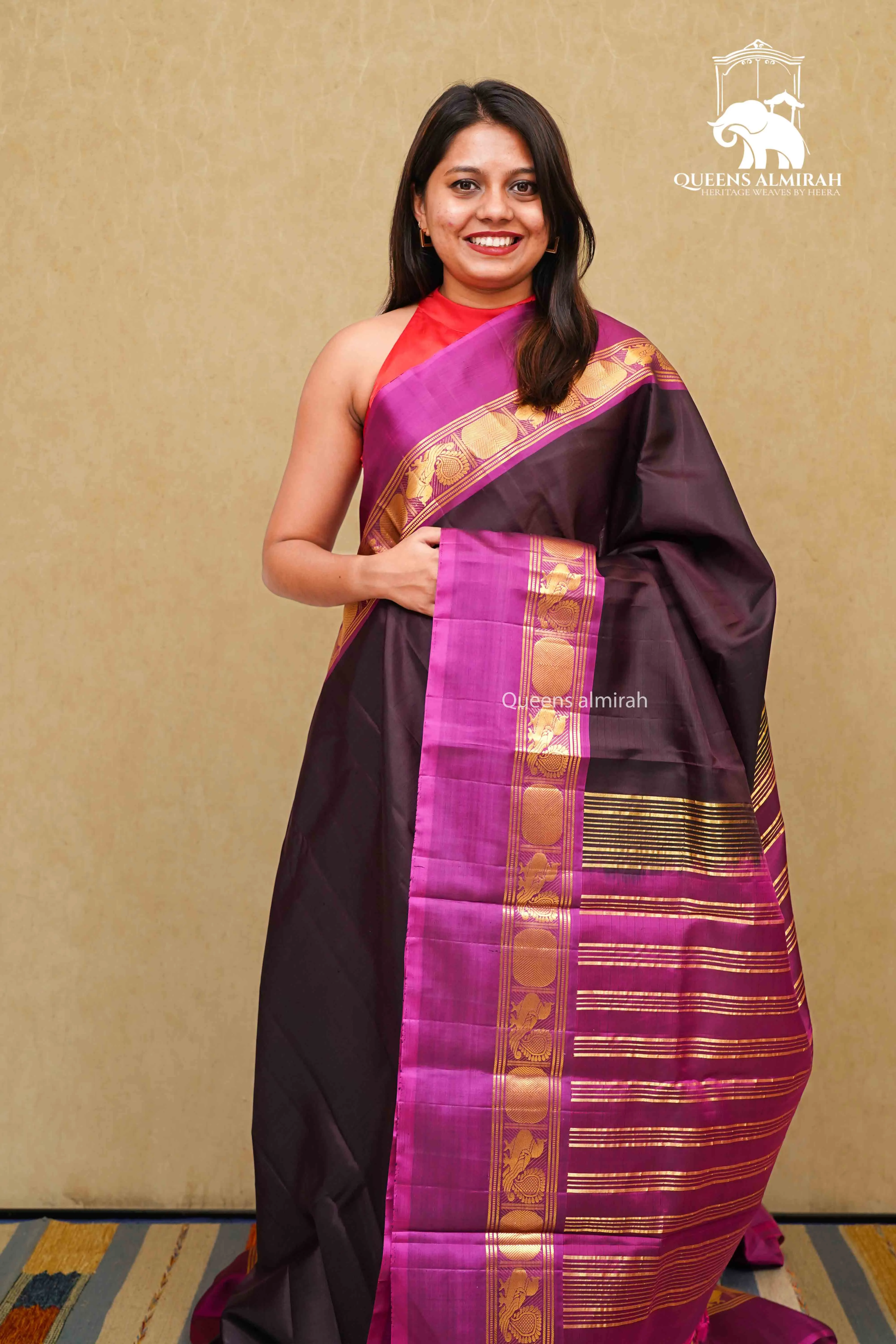 DARK CHOCOLATE WITH PURPLE JAM PURE KANCHIVARAM SILK SAREE