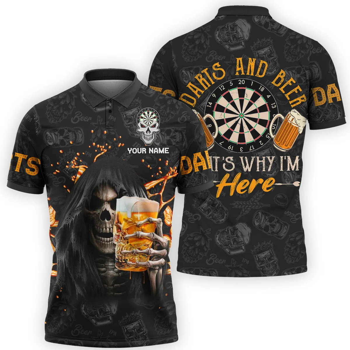 Darts And Beer Personalized Name 3D Polo Shirt, Gift for Dart Lover, That's Why I'm Here
