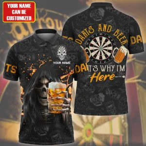 Darts And Beer Personalized Name 3D Polo Shirt, Gift for Dart Lover, That's Why I'm Here