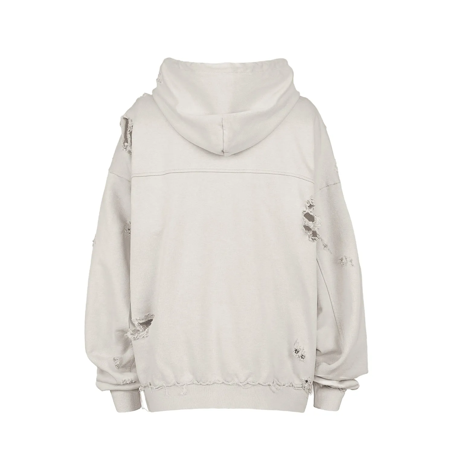 Distressed Beige Zip-up Hoodie