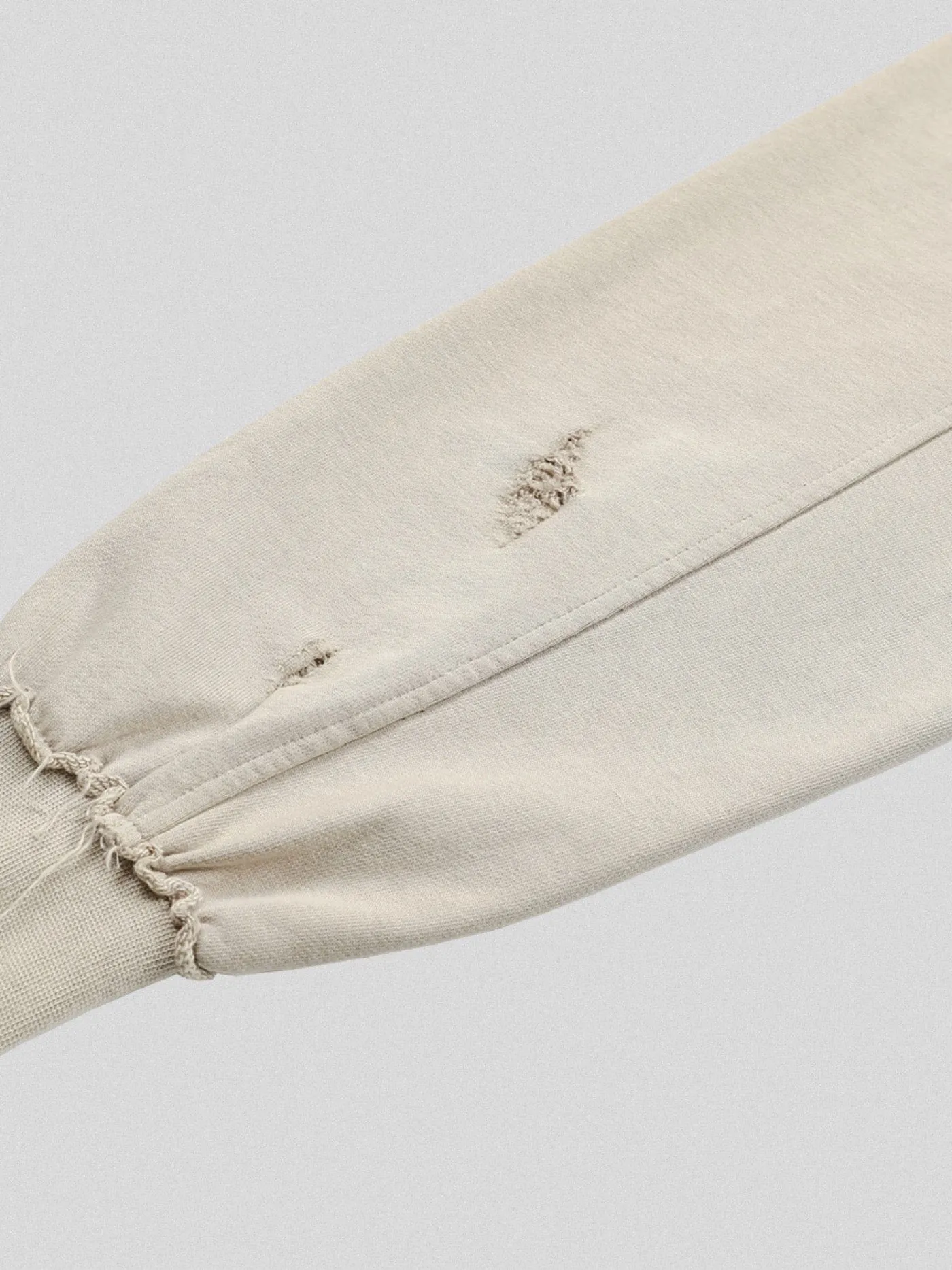 Distressed Beige Zip-up Hoodie