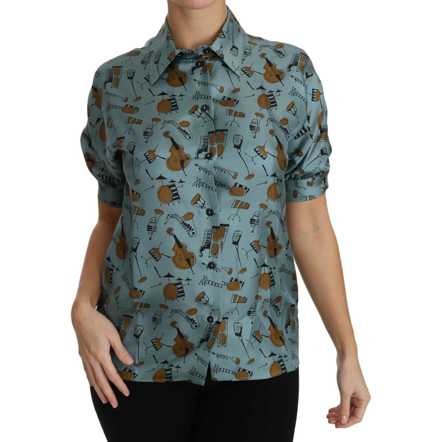 Dolce & Gabbana Elegant Multicolor Silk Blouse with Collar