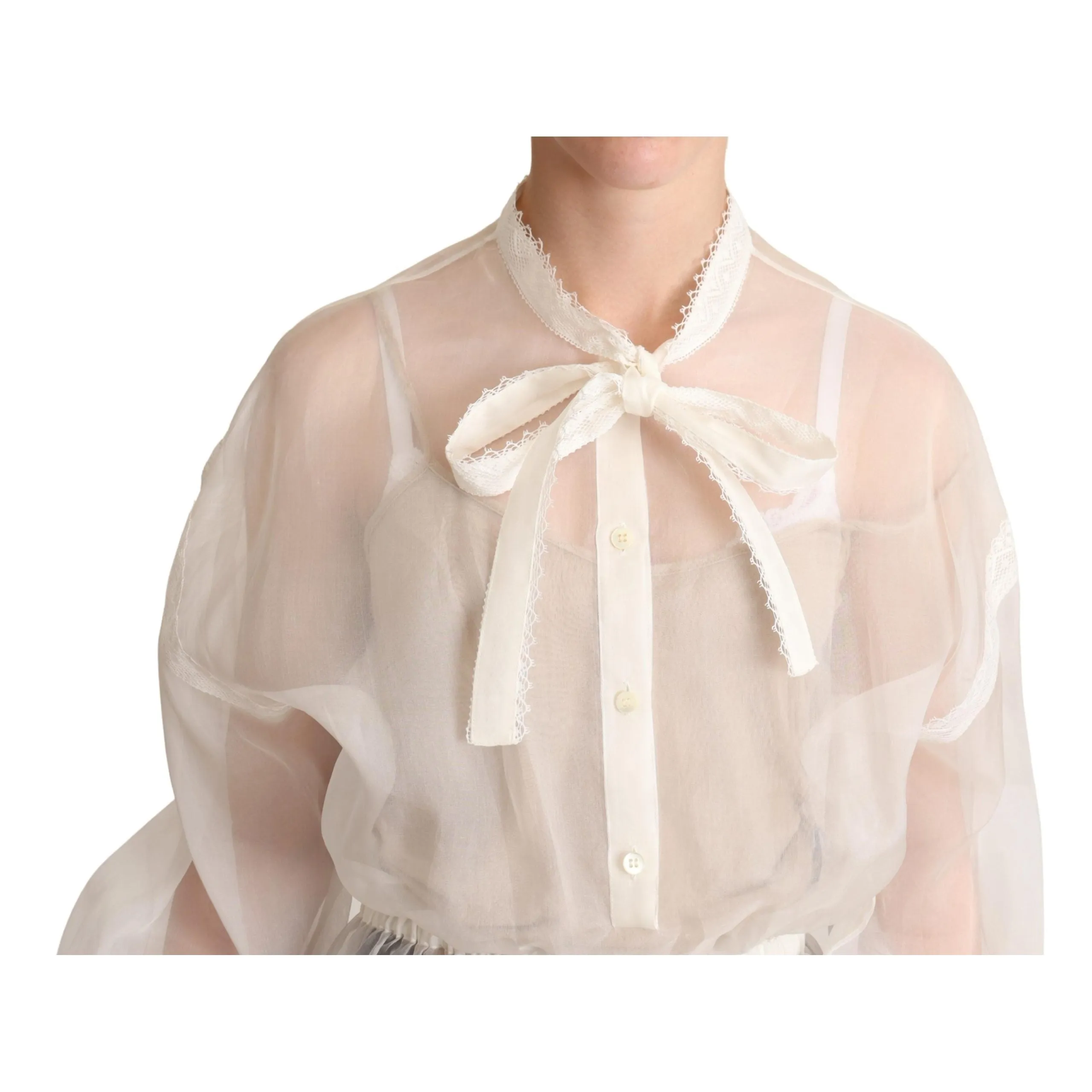 Dolce & Gabbana Elegant White Silk-Cotton Ascot Blouse