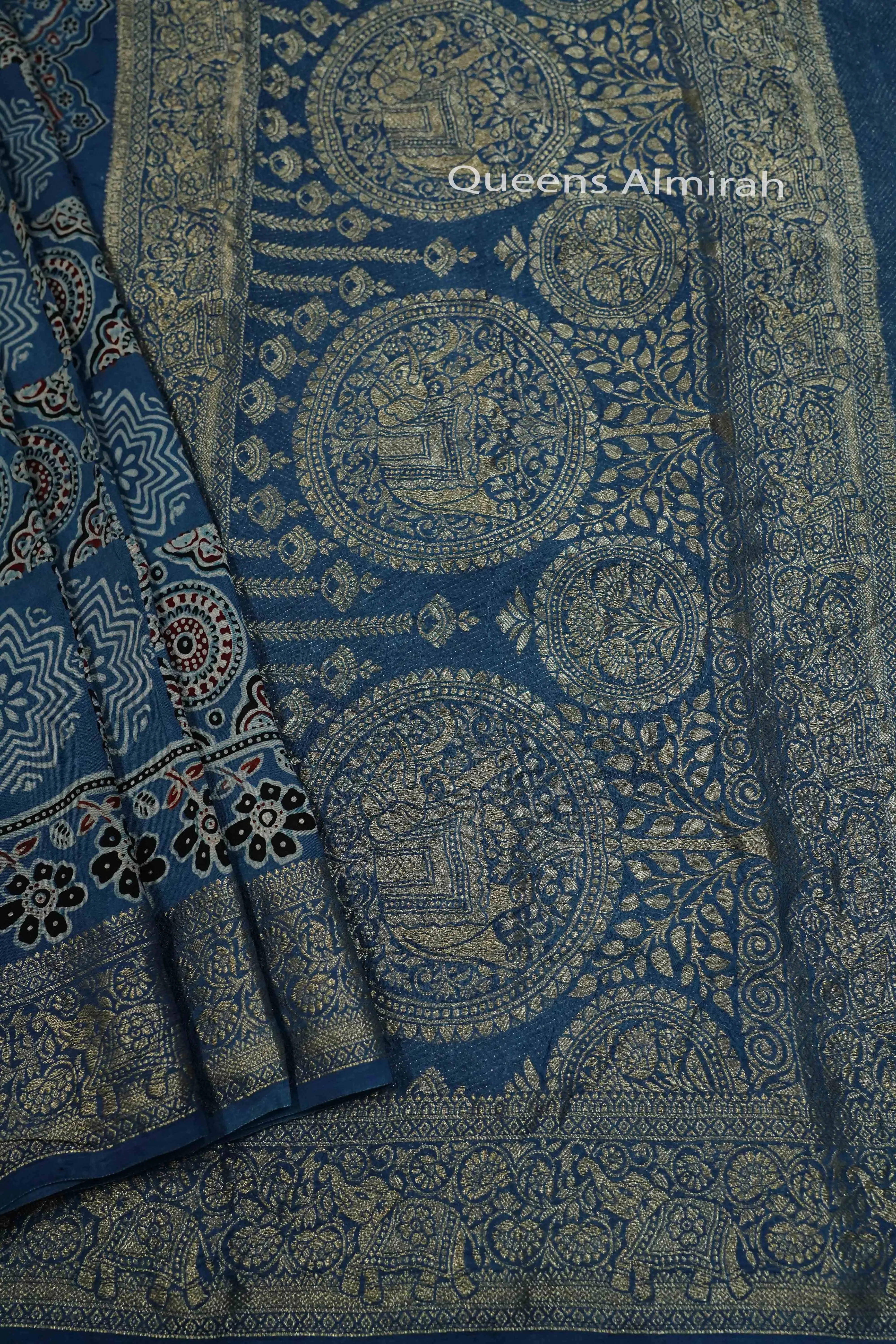 DUSKY BLUE DOLA AJARAKH SILK SAREE 3