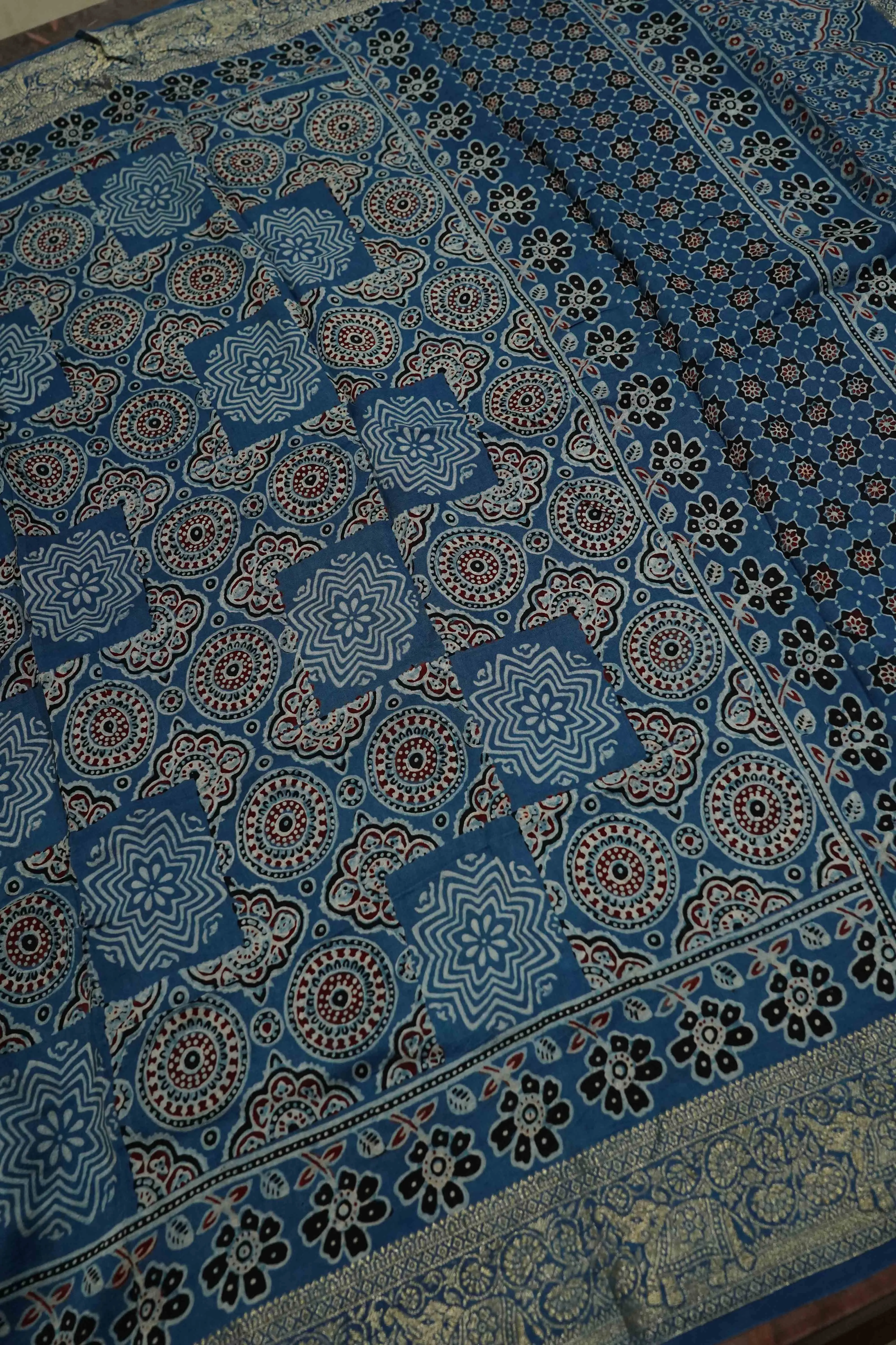 DUSKY BLUE DOLA AJARAKH SILK SAREE 3