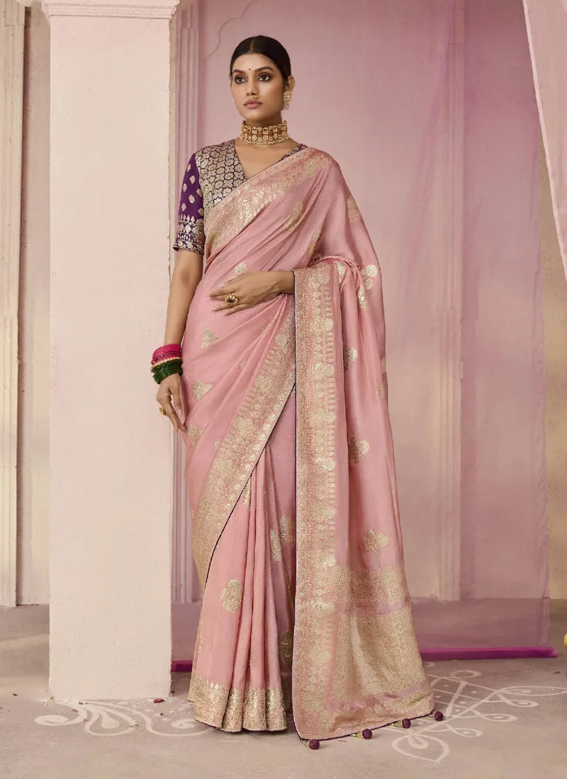 Dusty Pink Party Wear Dola Viscose Silk Saree