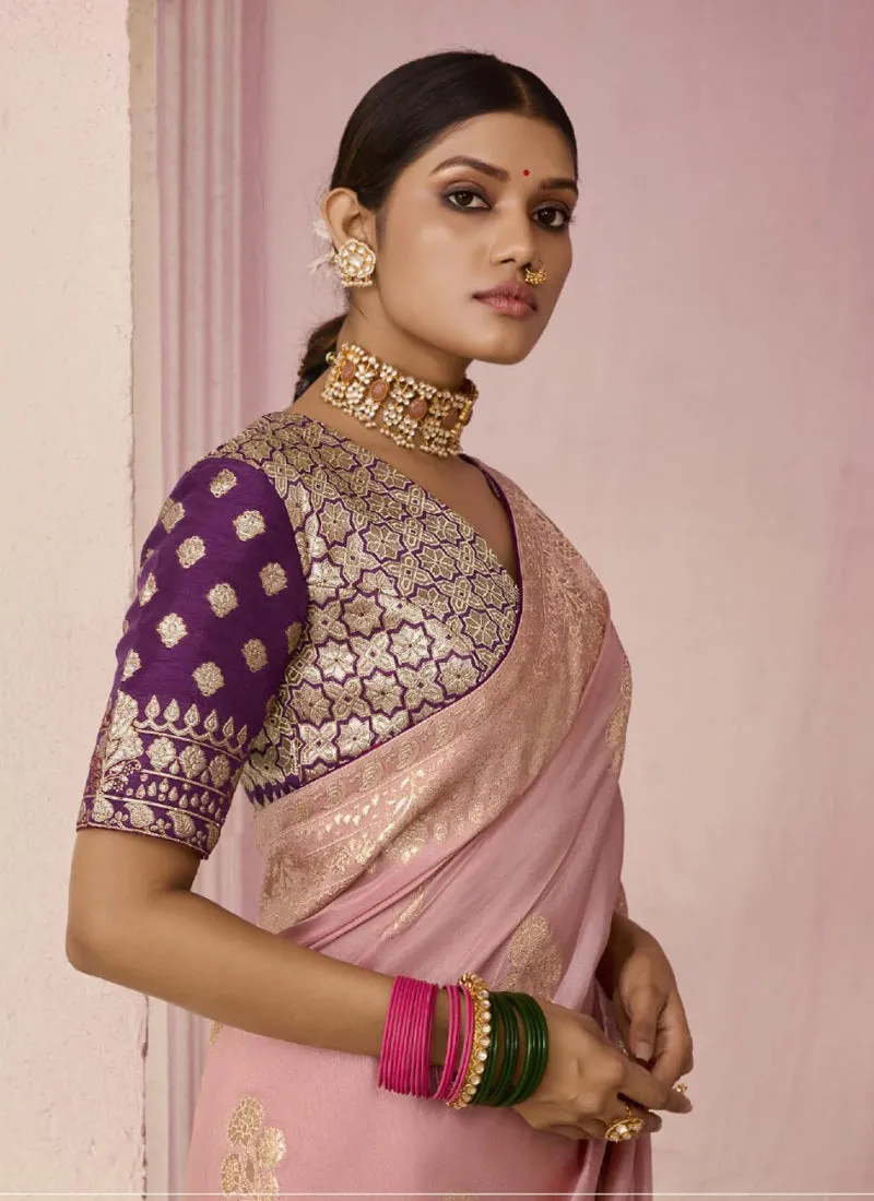 Dusty Pink Party Wear Dola Viscose Silk Saree