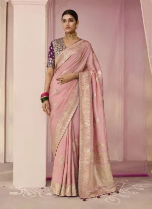 Dusty Pink Party Wear Dola Viscose Silk Saree