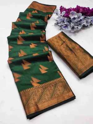 Elegant Dark Green Banarasi  Silk Saree With Forbearance Blouse Piece