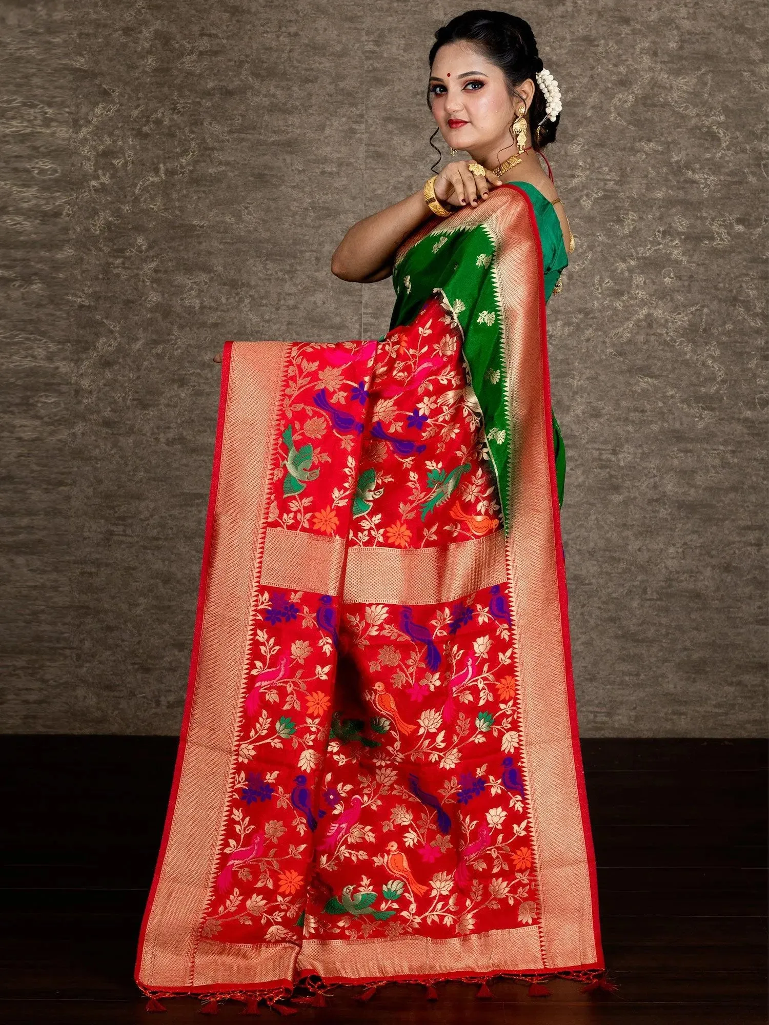 Elegant Green Allover Organza Silk Saree