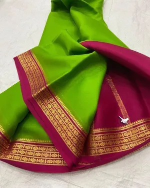 Elegant Mysore Silk Saree with Vibrant Contrast Pallu and Matching Blouse