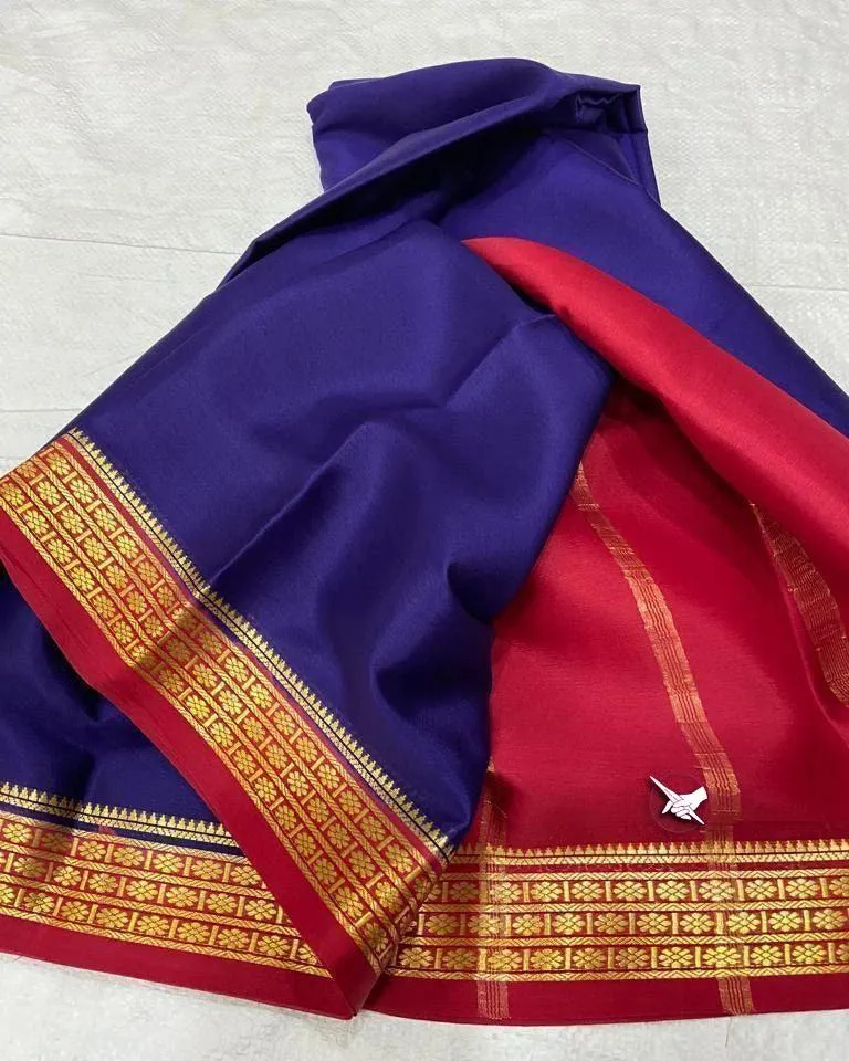 Elegant Mysore Silk Saree with Vibrant Contrast Pallu and Matching Blouse