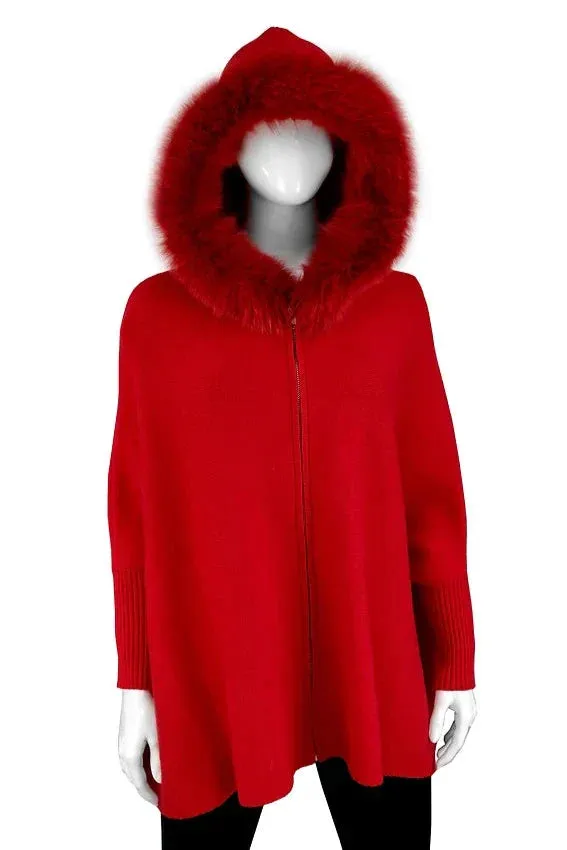 Hoodie Zip-up - Fur Trimmed - Sleeves
