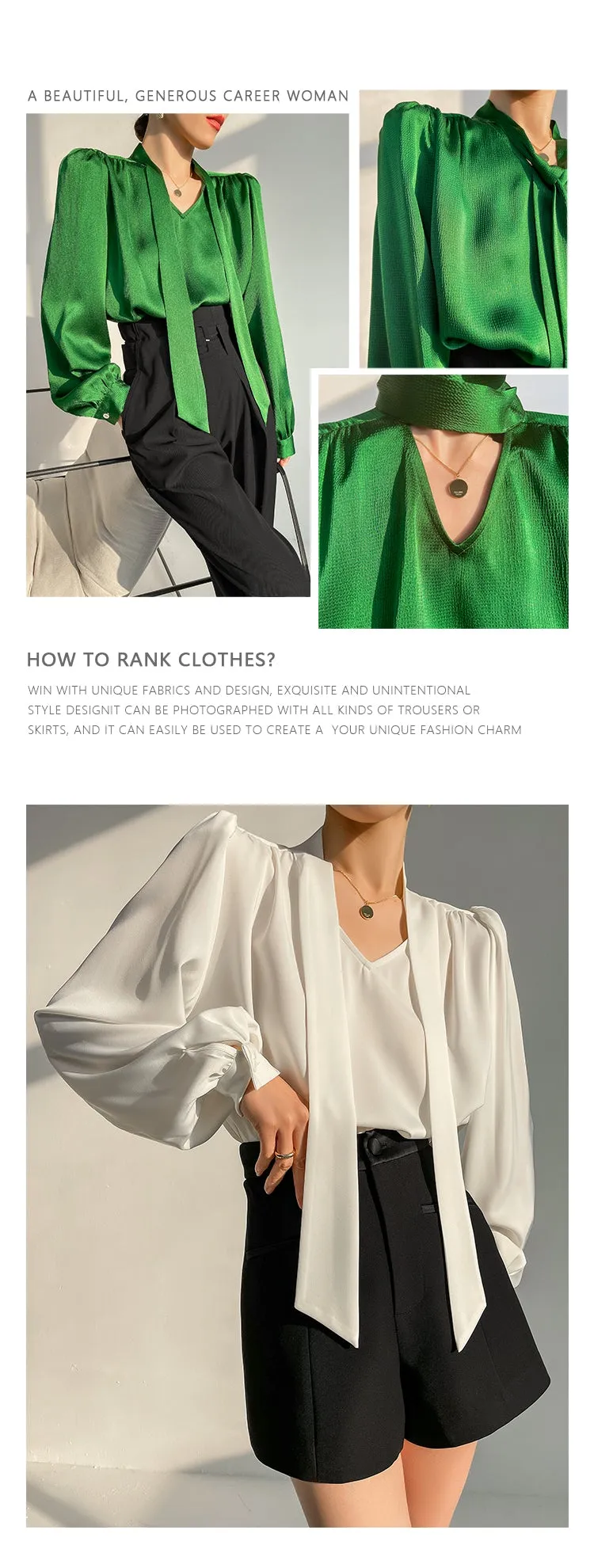 Huanzi new puff sleeves silk satin shirts top blouse - Oitr