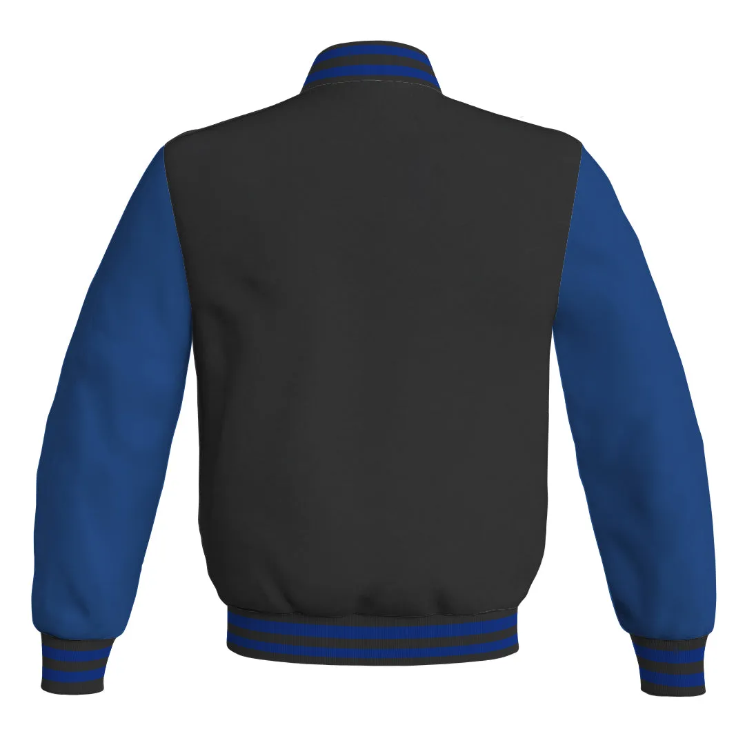Letterman Jacket Black Body and Blue Leather Sleeves Bomber Jacket