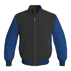 Letterman Jacket Black Body and Blue Leather Sleeves Bomber Jacket