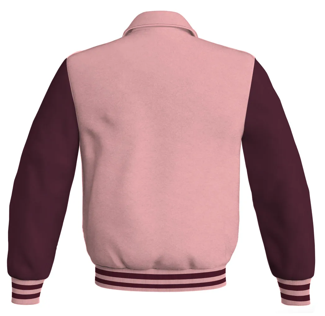 Luxury Bomber Classic Jacket PInk Body and Maroon Leather Sleeves