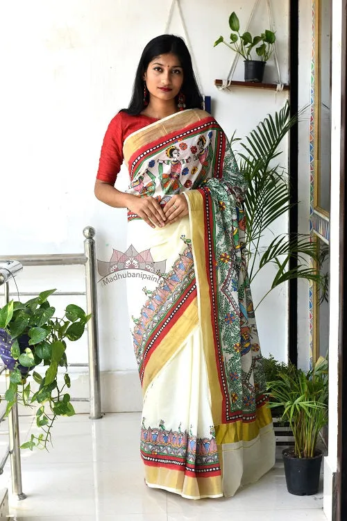Madhubani Paints Krishna Leela Madhubani Handpainted Saree