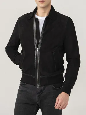 MEN’S BLACK SUEDE BOMBER JACKET BY TJS