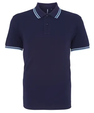 Mens classic fit tipped polo | Navy/Cornflower