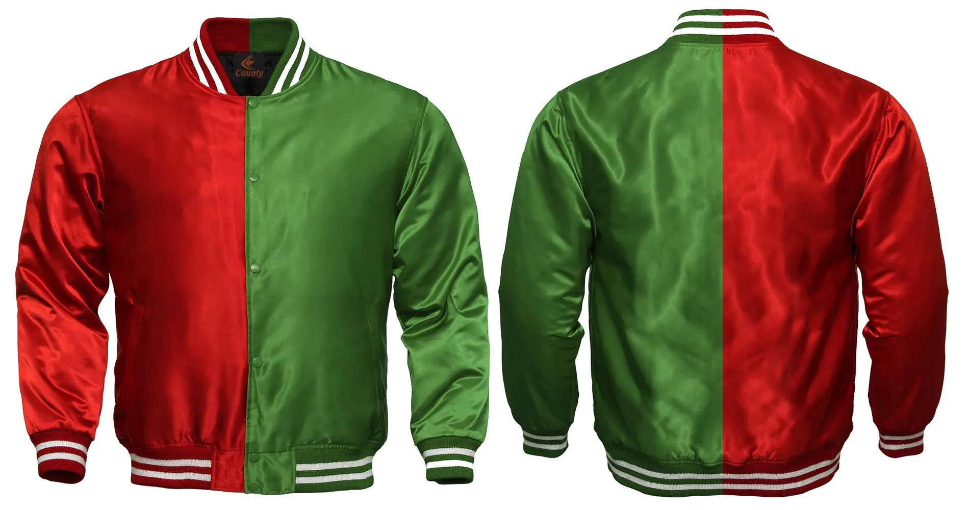 Mens Letterman Jacket Red Green Satin Jacket Ladies Varsity Jacket