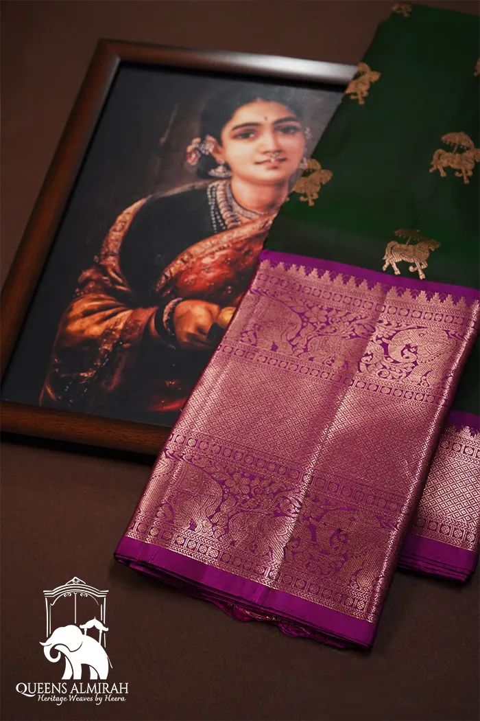 MINERAL GREEN WITH WARM PURPLE PURE  KANCHIVARAM SILK SAREE