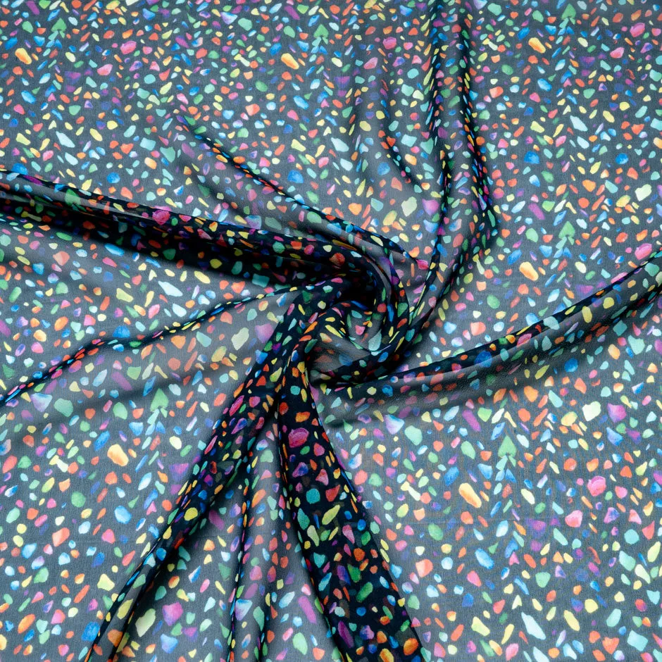 Multi-Coloured Printed Midnight Pure Silk Georgette