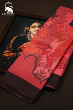 PASTEL RED WOODY BROWN KANCHIVARAM SILK SAREE