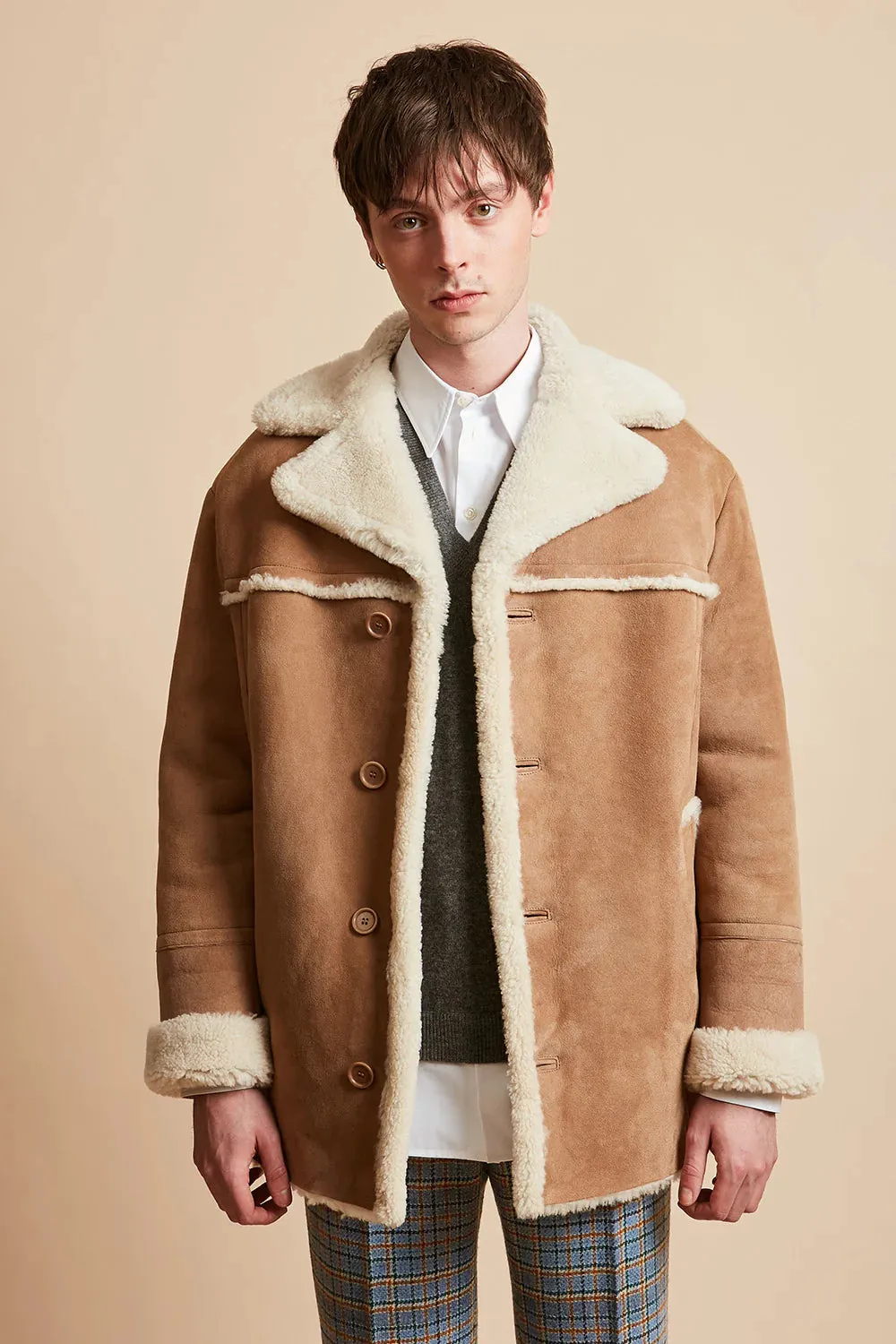 Paul & Joe Montana Lambskin Pea Coat With Sheep cuffs
