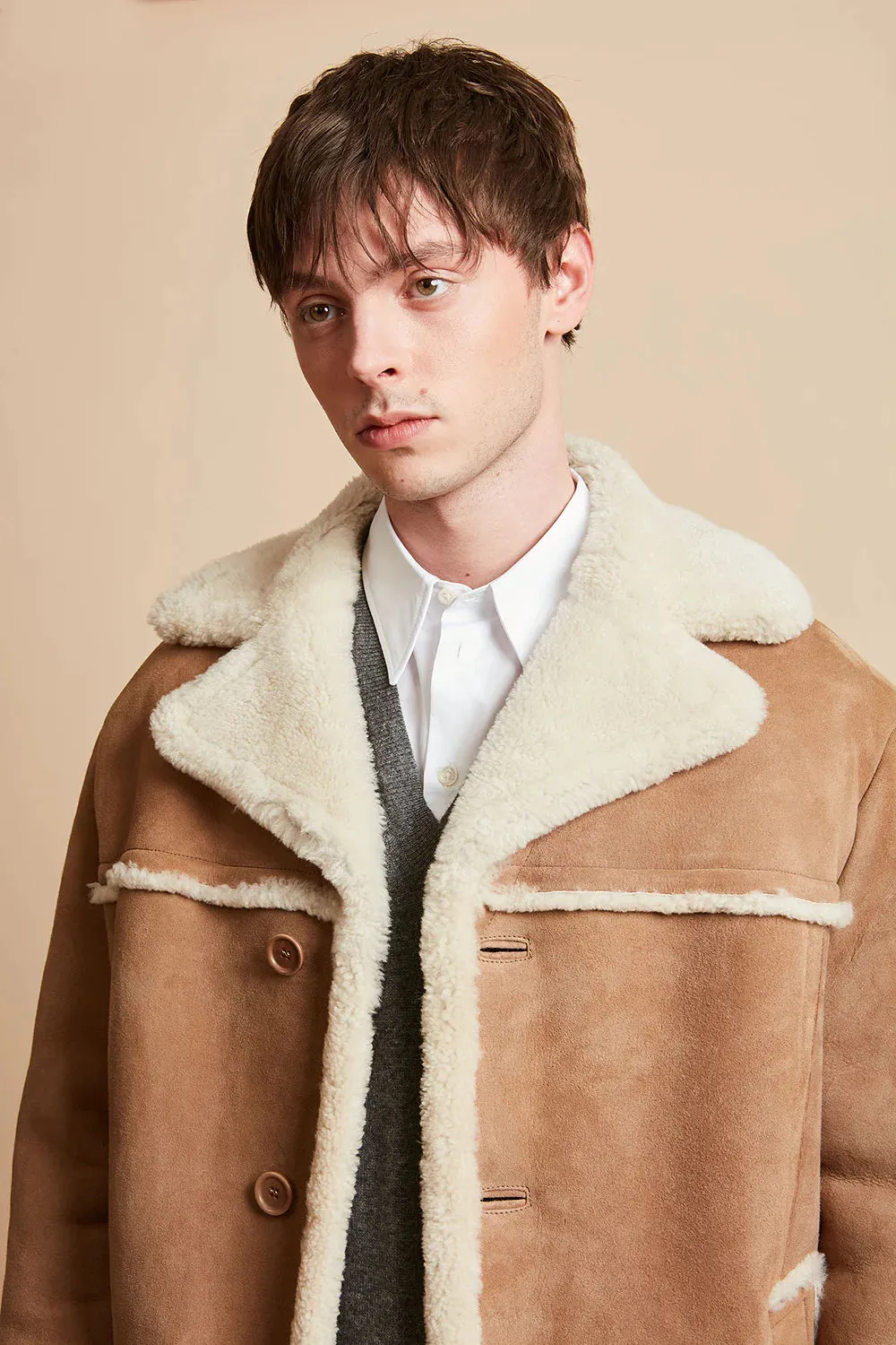 Paul & Joe Montana Lambskin Pea Coat With Sheep cuffs