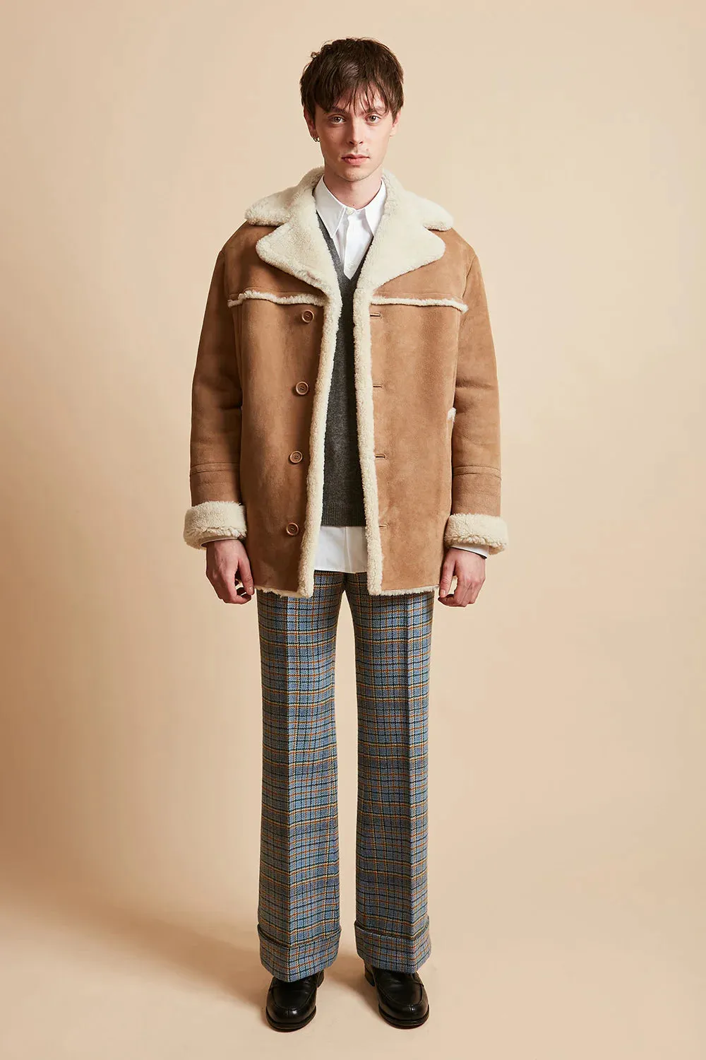 Paul & Joe Montana Lambskin Pea Coat With Sheep cuffs
